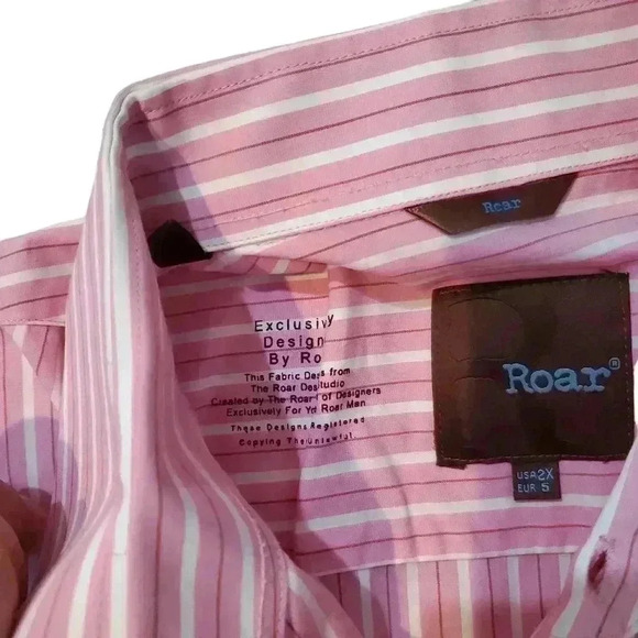 Roar Pink Striped Short Sleeve Button Up Shirt Sz XXL - Picture 4 of 7